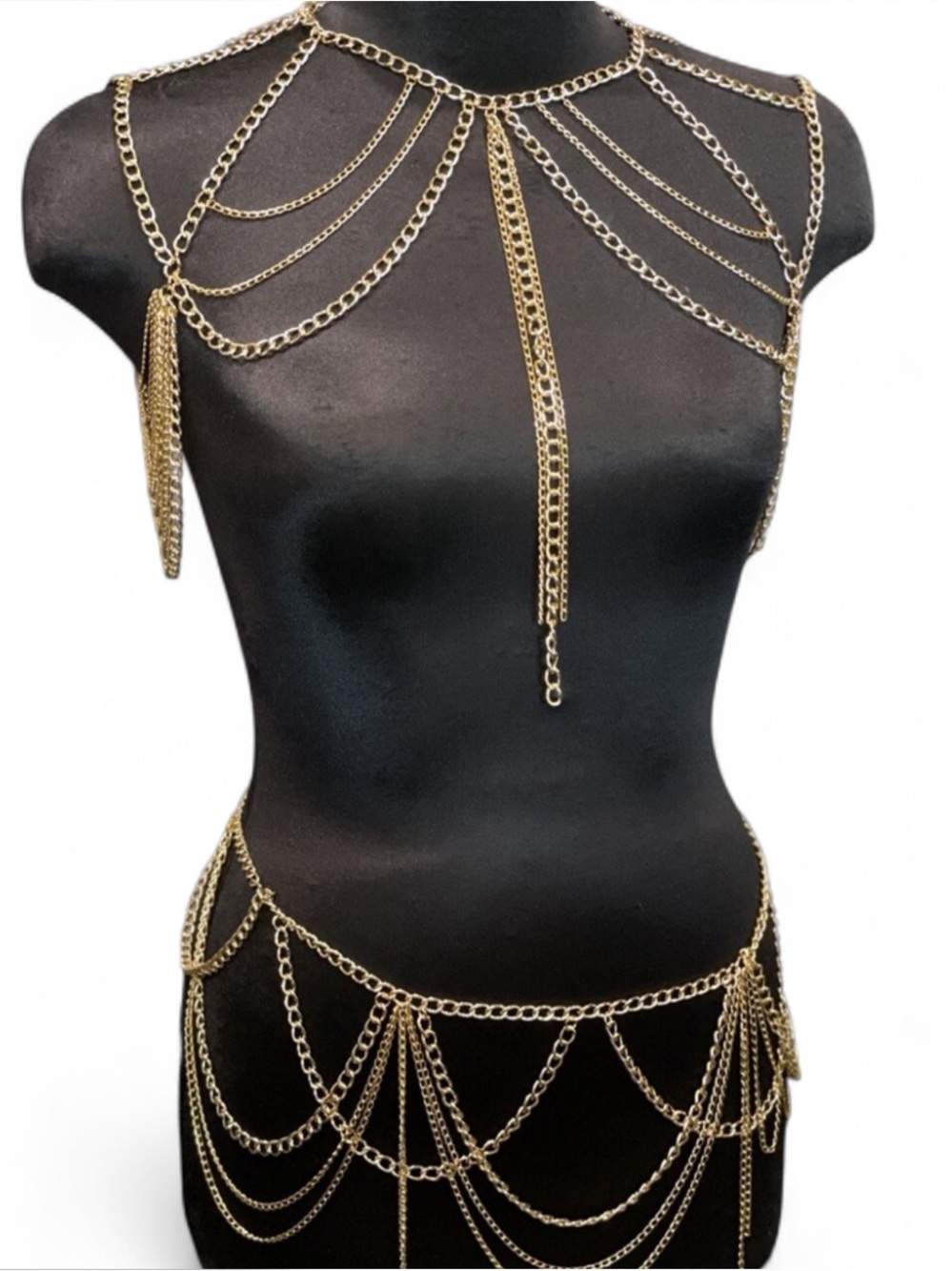 Gold Layered Body Chain Harness Set Festival Rave Y2K Beach Jewelry